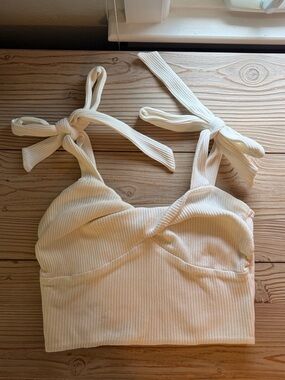 superdown Ribbed Tie-Shoulder Top